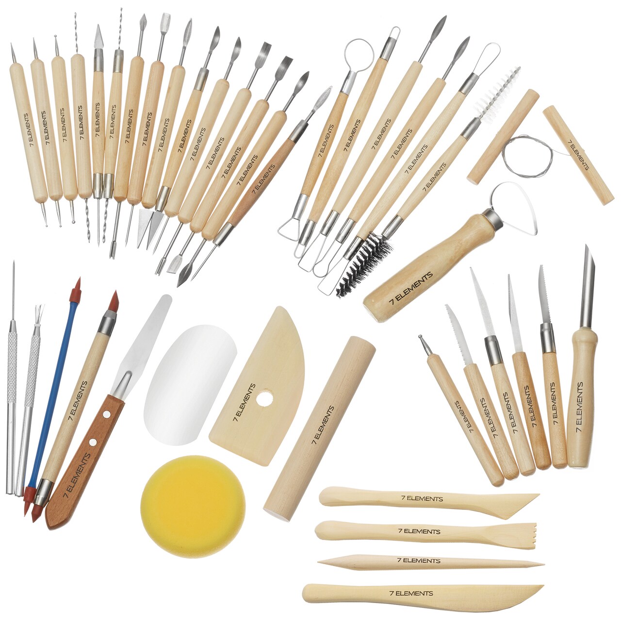 7 Elements 42-Piece Pottery, Clay and Sculpting Tool Set, Complete Kit for Modeling, Carving, and Ceramics